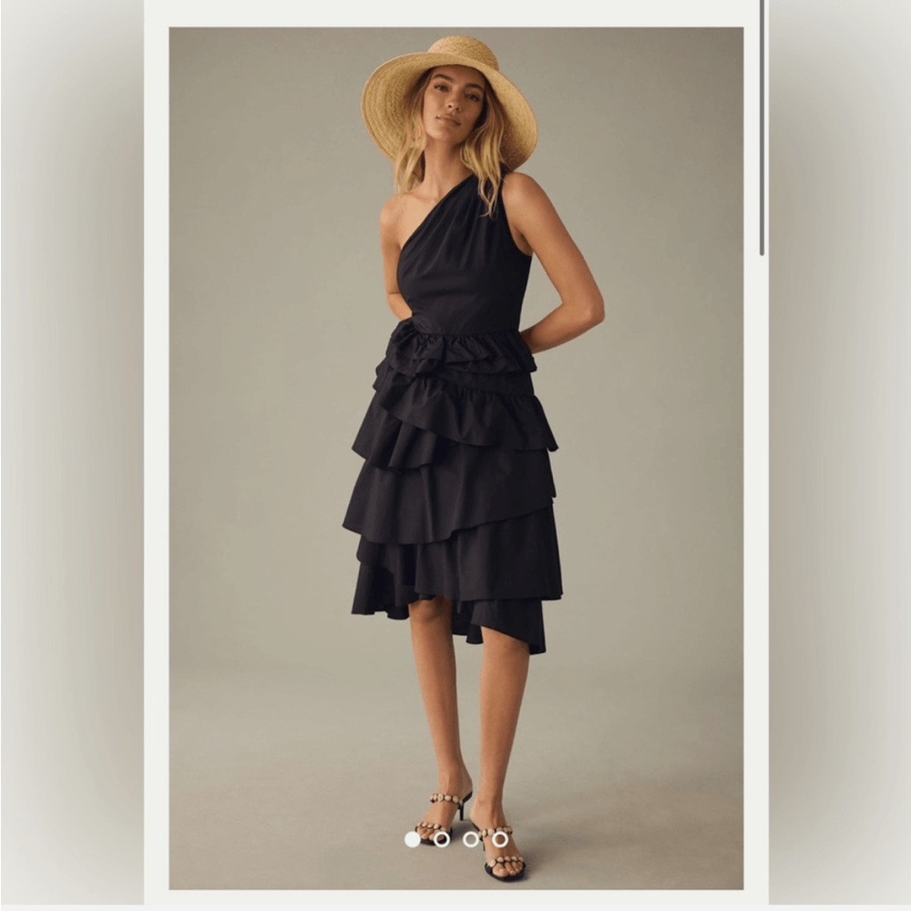 Anthropologie One-Shoulder Tiered Midi Dress Size 12